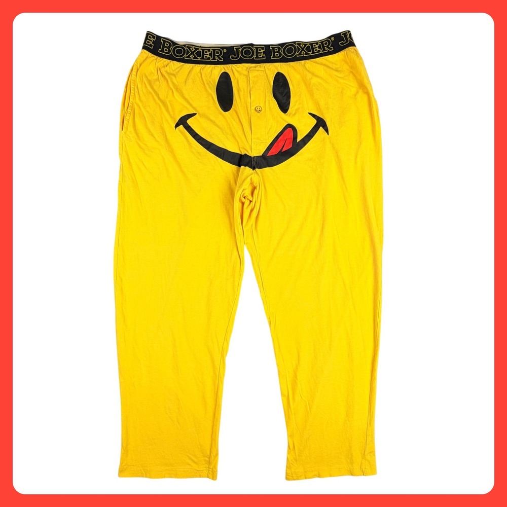 Joe Boxer Smiley Face Pajama Pants Men XL Yellow Cotton Elastic Sleepwear